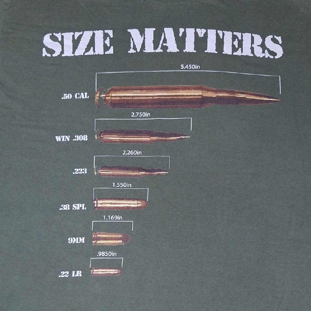 🦌 Size Matters Ammo/Bullet, Hunting t-shirt. 2XL